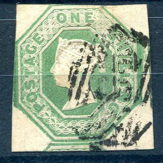 1847/54 1/- deep green embossed with indistinct BN ...