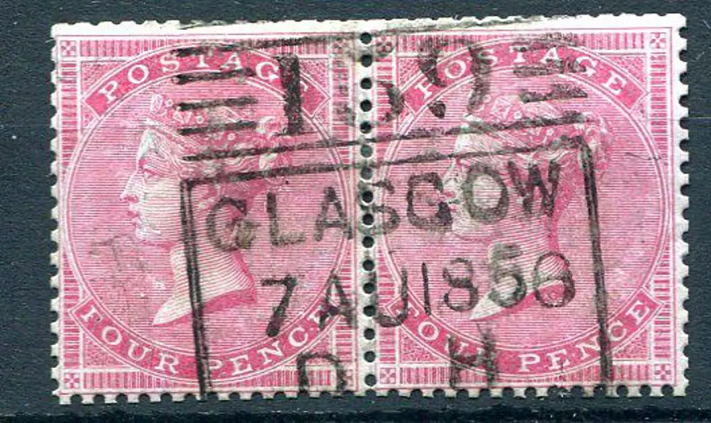 1855/57 4d carmine, medium garter wmk pair on ... Image 1++