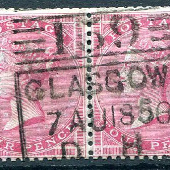 1855/57 4d carmine, medium garter wmk pair on ...