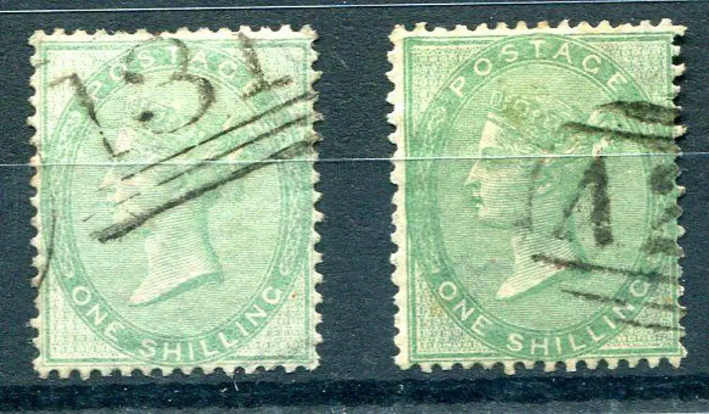 1855/57 1/- pale green & green QV shades. Both ... Image 1++