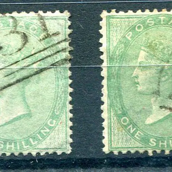 1855/57 1/- pale green & green QV shades. Both ...
