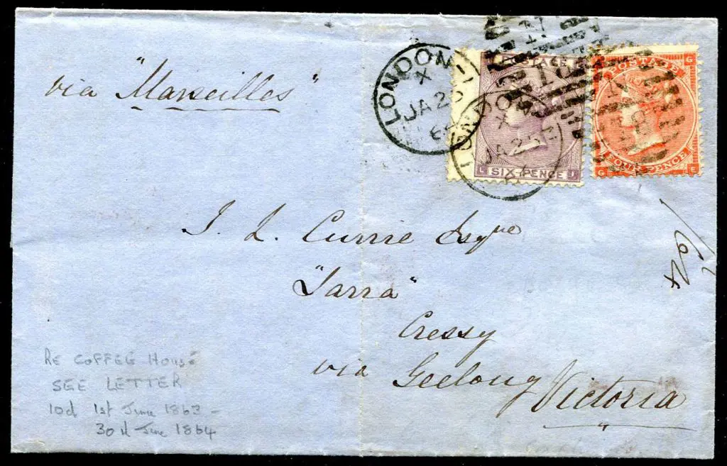 1864 (25th Jan) London to Victoria "via ... Image 1++