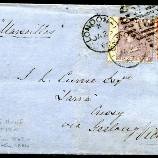 1864 (25th Jan) London to Victoria "via ...