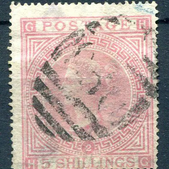 1867/83 5/- pale rose QV, plate 2 with light"C30" ...