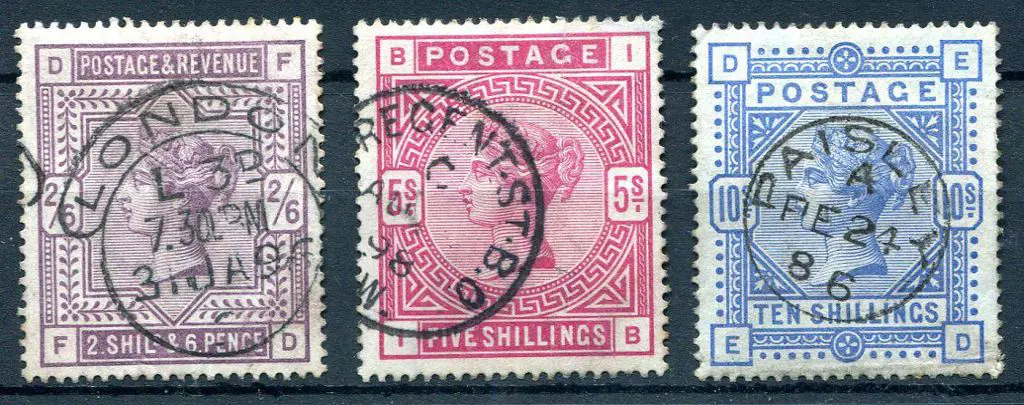 1883/84 2/6d, 5/- & 10-/ high vals all fine used ... Image 1++