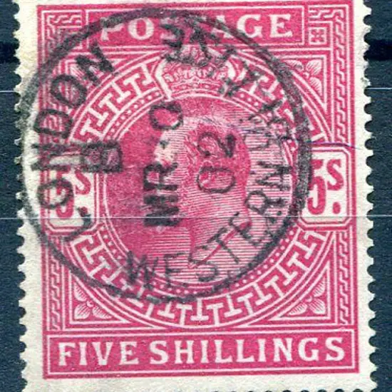 1902 5/- deep bright carmine KEVII. Superb used ...