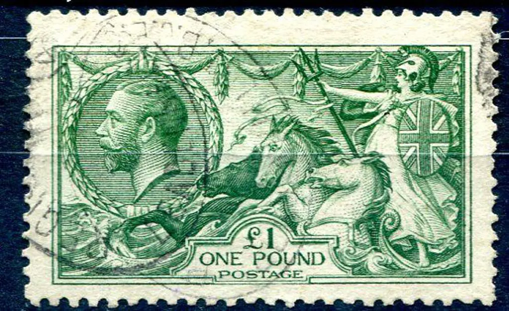 1913 £1 green Seahorse fine used. Trivial top left ... Image 1++