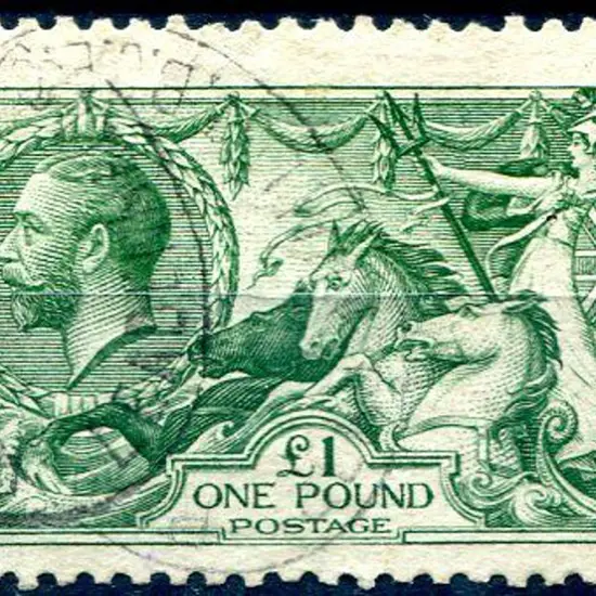 1913 £1 green Seahorse fine used. Trivial top left ...