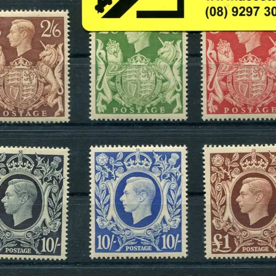 1939/48 KGVI high vals set of 6 to £1. MLH with ...