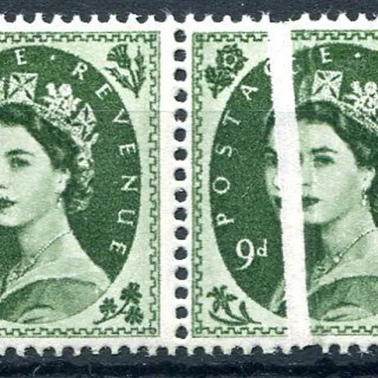 1959/65 9d bronze green QEII horiz pair with right ...