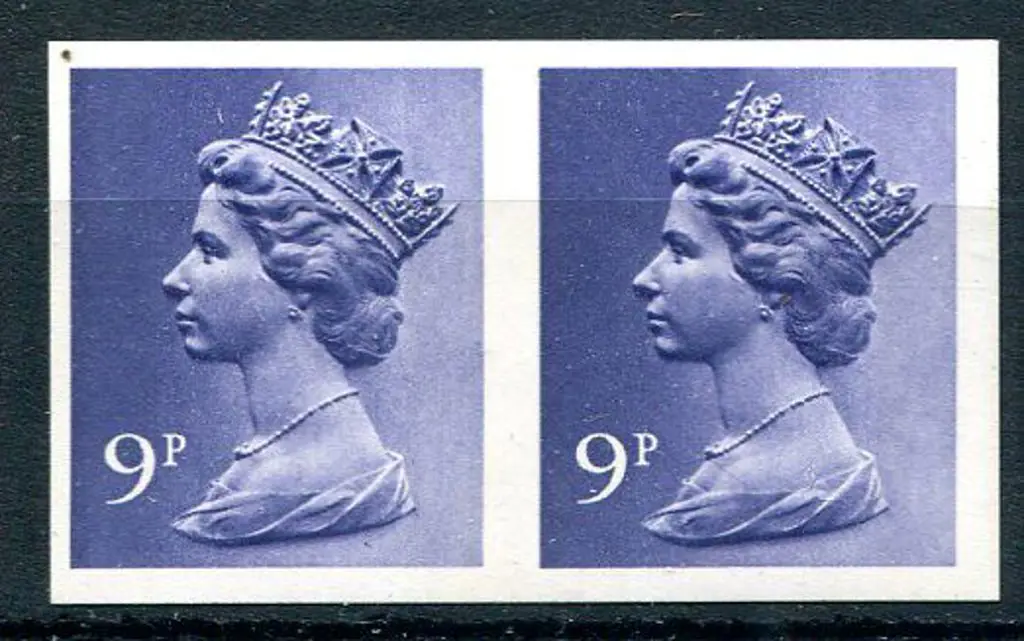 1976 9p deep violet Machin imperforate pair. MUH ... Image 1++