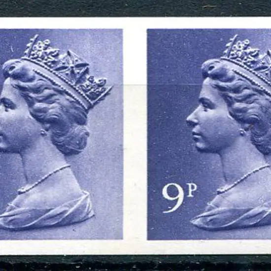 1976 9p deep violet Machin imperforate pair. MUH ...