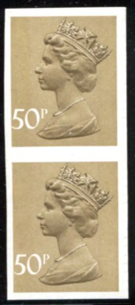 1980 50p ochre-brown Machin vertical imperforate ... Image 1++