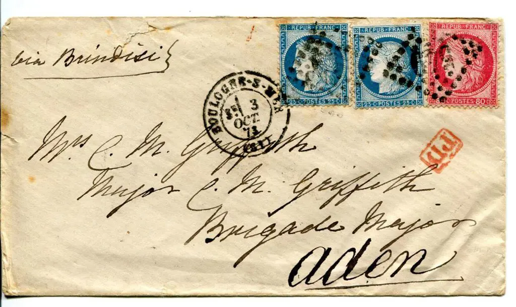 Aden 1873 (3rd Oct) incoming cover from France ... Image 1++