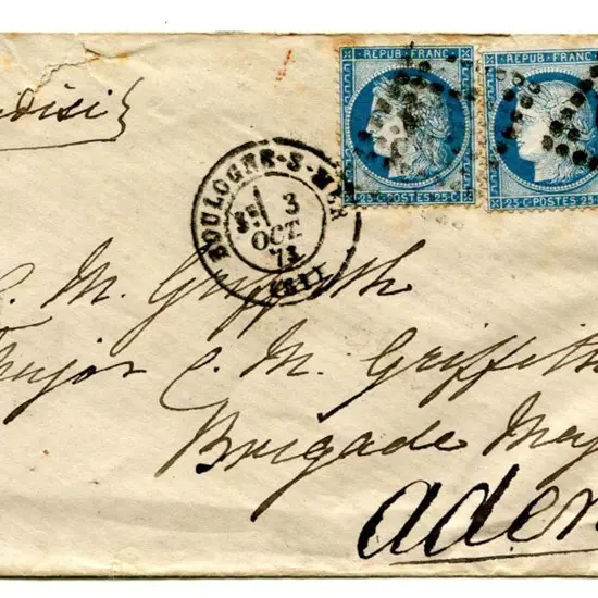 Aden 1873 (3rd Oct) incoming cover from France ...