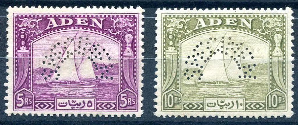Aden 1937 5R & 10R Dhows perfined "SPECIMEN". MH. ... Image 1++