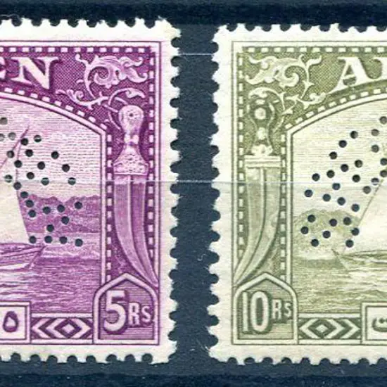 Aden 1937 5R & 10R Dhows perfined "SPECIMEN". MH. ...