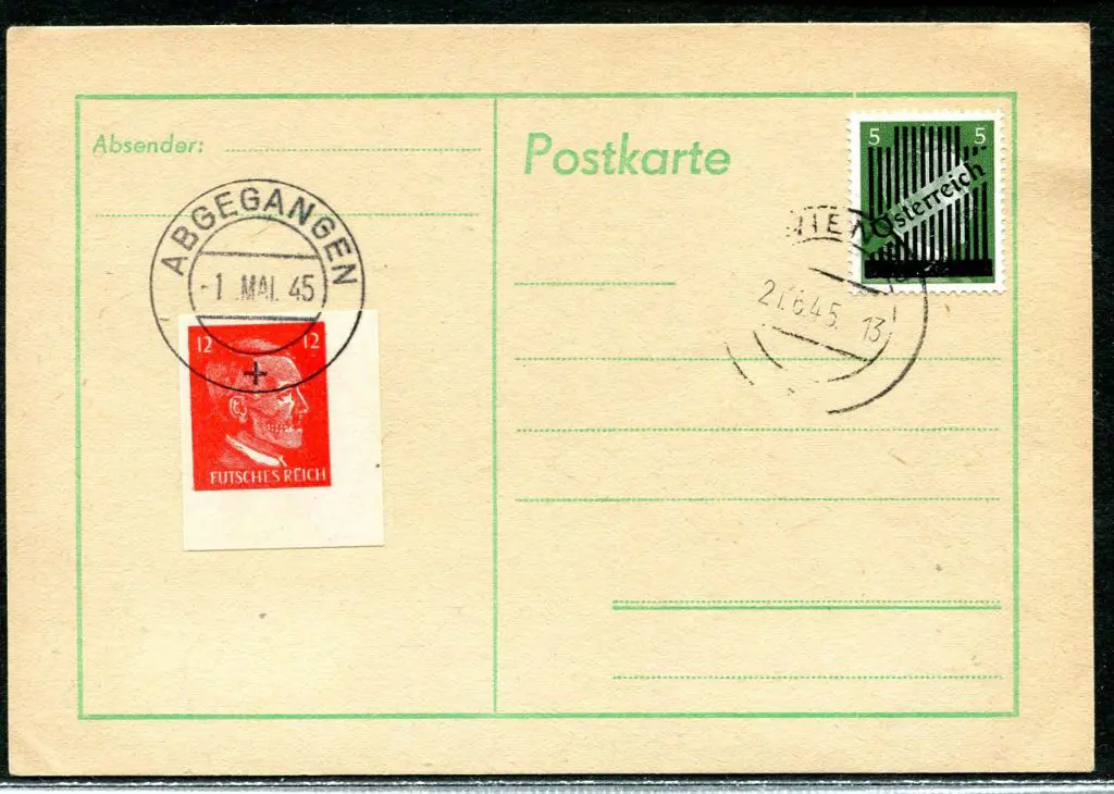 Austria 1945 Postcard with 5pf Hitler ovptd ... Image 1++