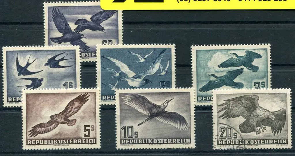 Austria 1950 Airs - Birds set of 7 MLH to 10sch ... Image 1++