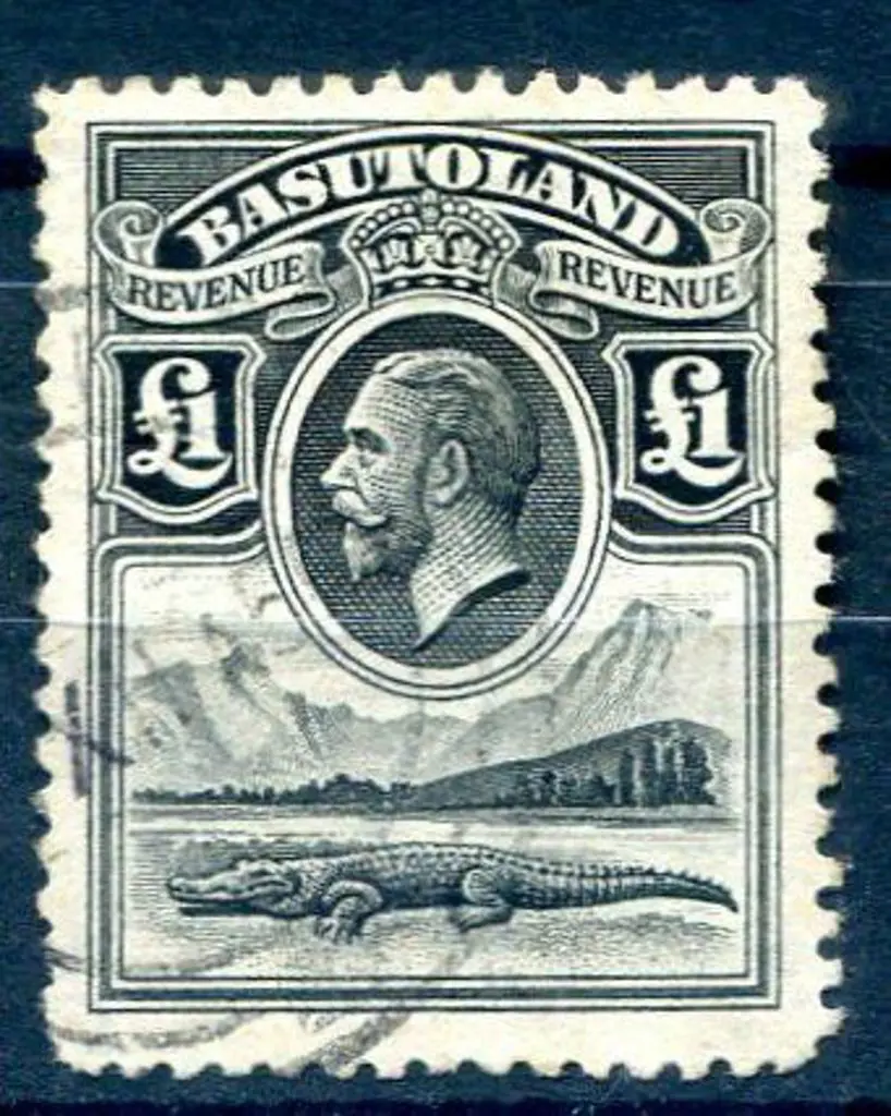 Basutoland 1933 £1 black KGV revenue fine used ... Image 1++
