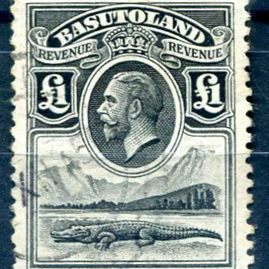 Basutoland 1933 £1 black KGV revenue fine used ...