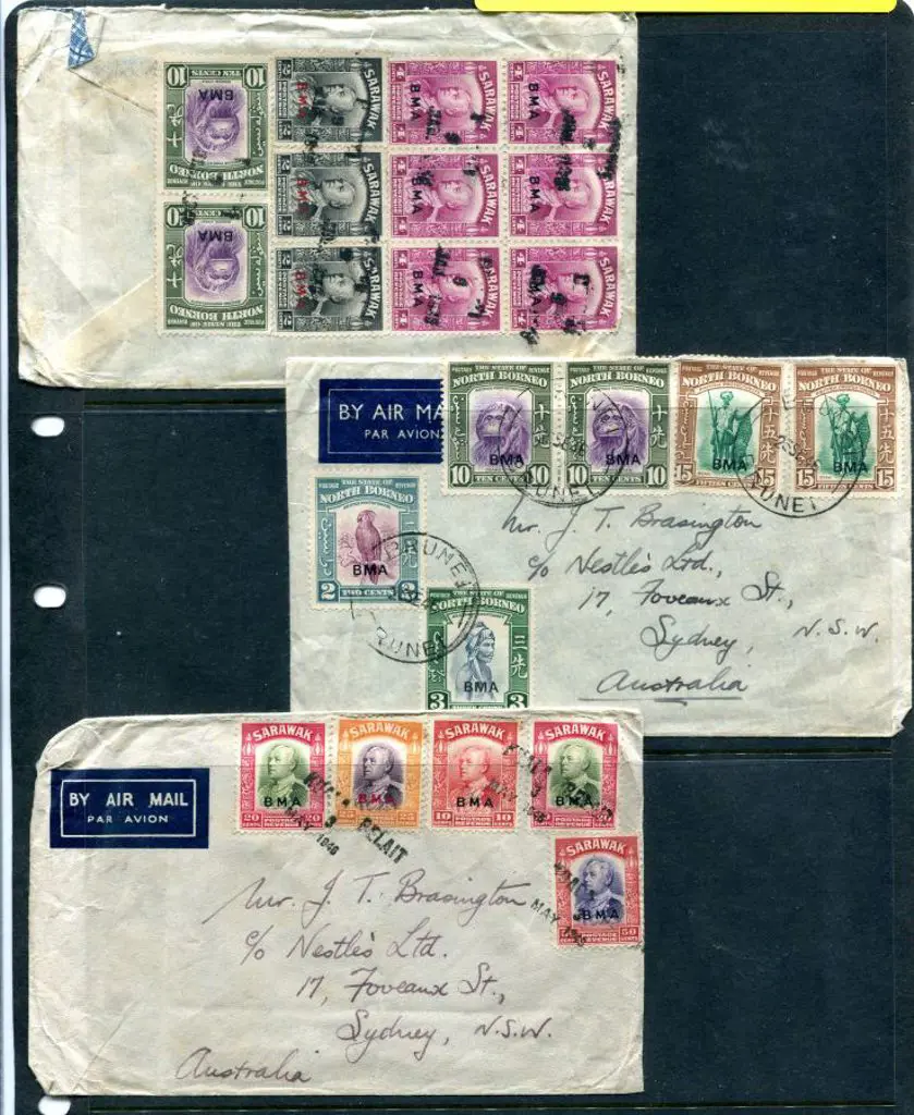 Brunei 1946 covers with Kuala Belait cancels on ... Image 1++