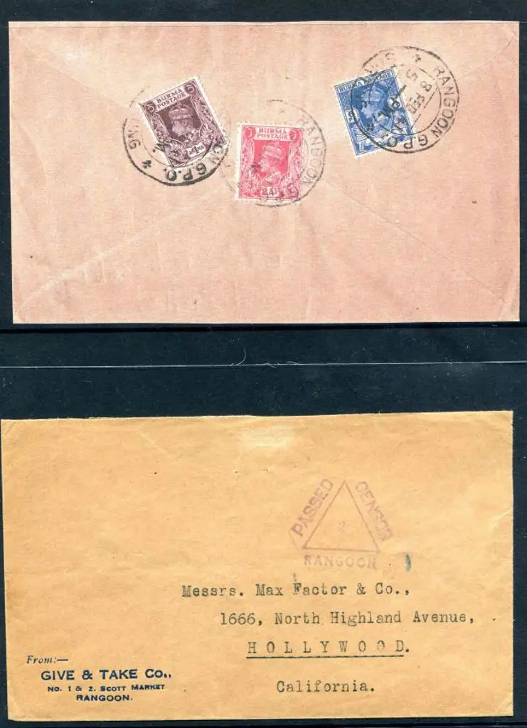 Burma 1941 (8th Feb) Censor cover to California ... Image 1++