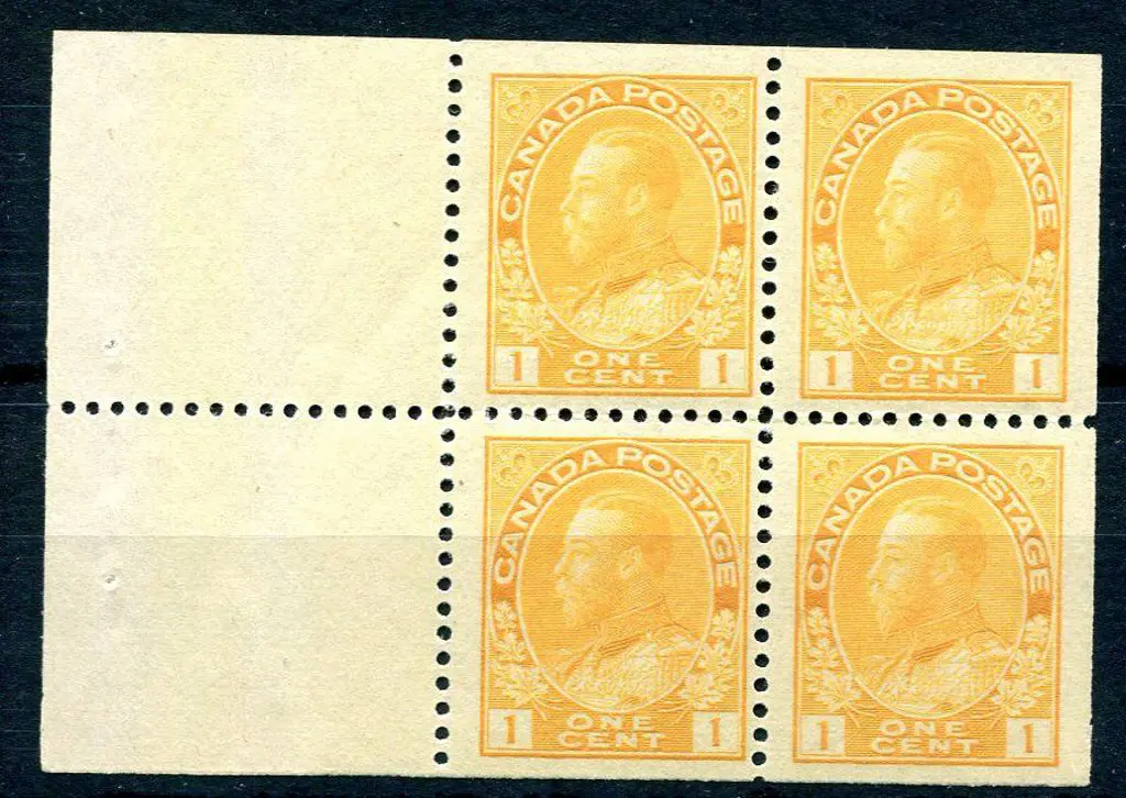 Canada 1922/31 1¢ chrome yellow booklet pane of 4 ... Image 1++