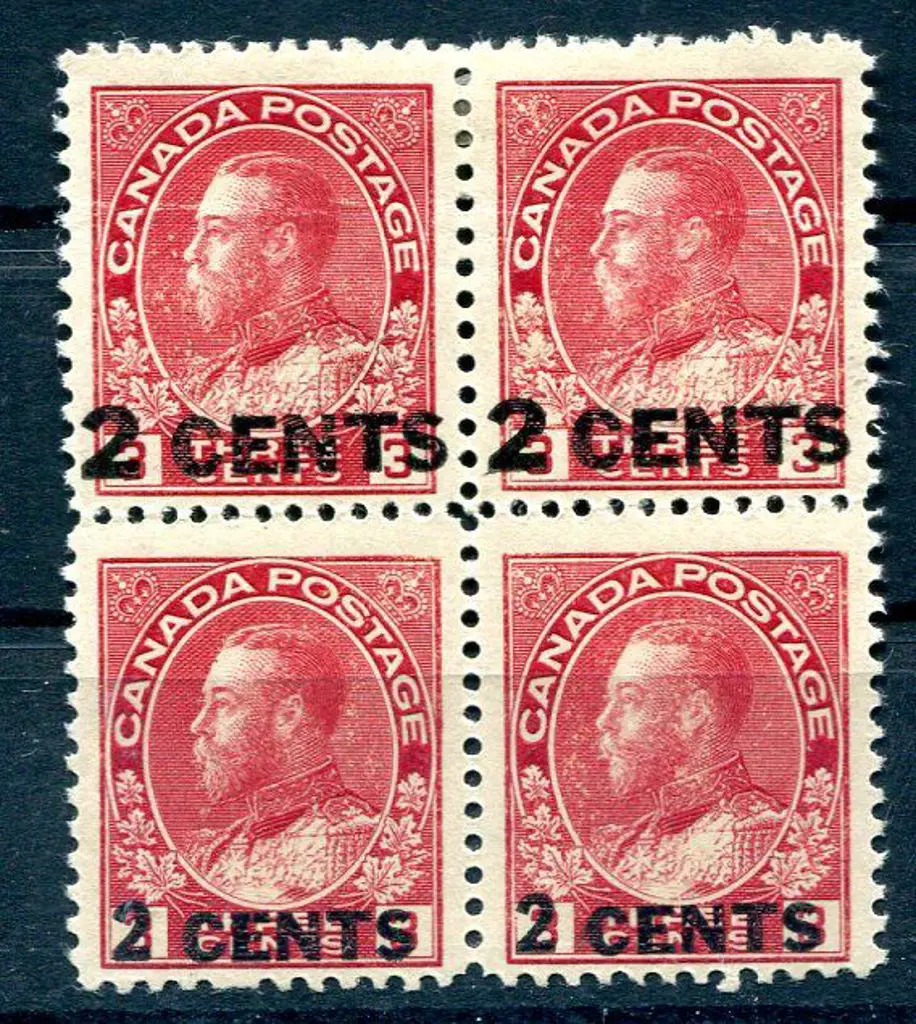 Canada 1926 2 CENTS on 3c carmine in MUH/MLH block ... Image 1++
