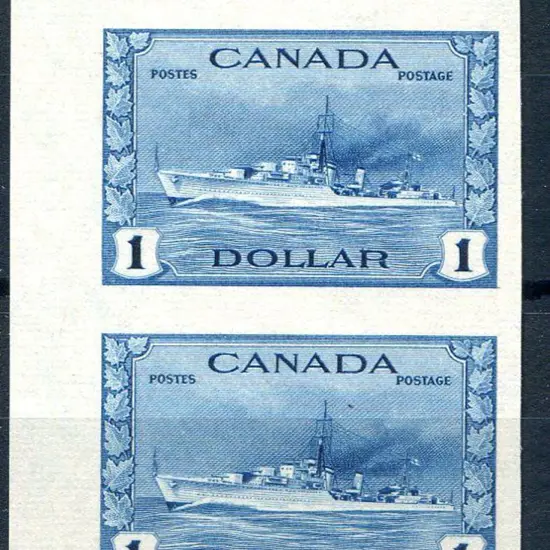 Canada 1942 $1 Destroyer marginal imperf pair. ...