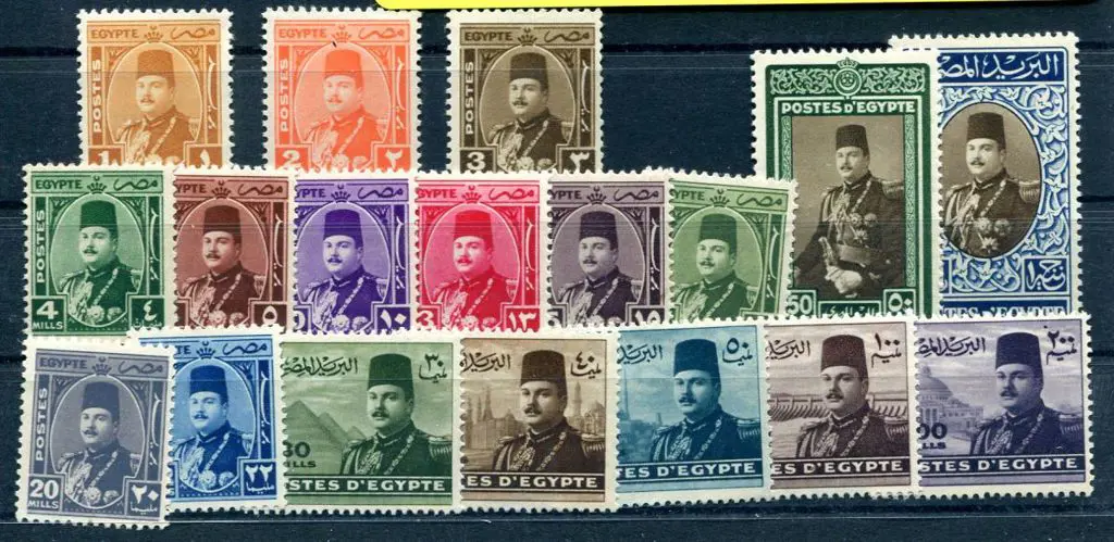 Egypt 1944/47 King Farouk set of 18 to £E1. MUH SG ... Image 1++