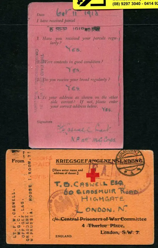 Germany 1918 (11th Oct) POW Red Cross ... Image 1++