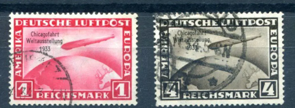 Germany 1933 1m & 4m Chicago World Flight used, ... Image 1++