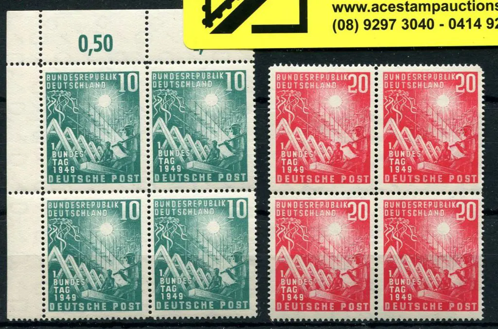 Germany 1949 Bundestag pair in MUH blocks of 4 ... Image 1++