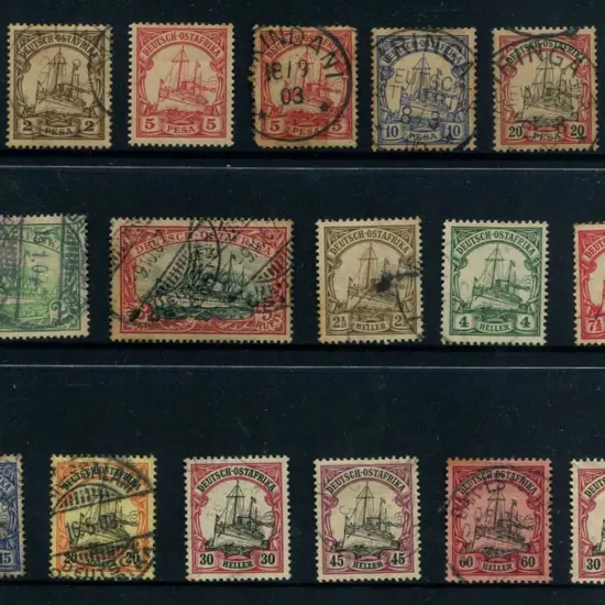 German East Africa 1901 2p, 5p, 10p, 20p used + 5p ...