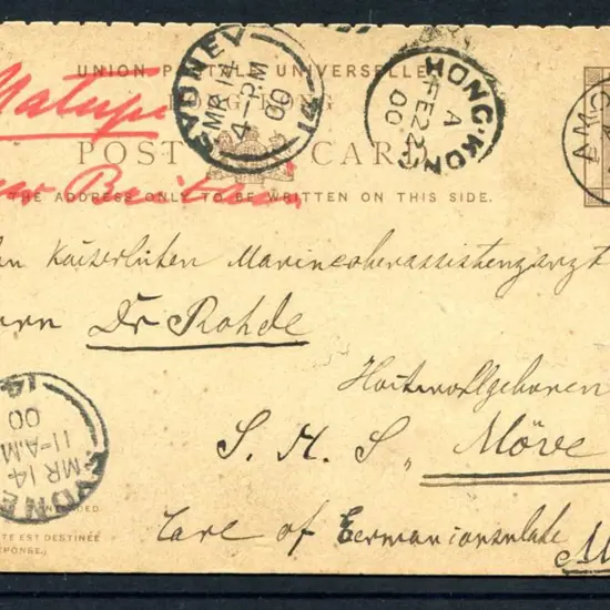 German New Guinea 1900 (20th Feb) Hong Kong 3¢ ...