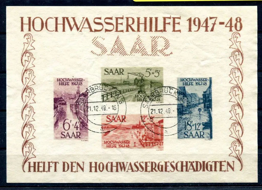 Germany-SAAR 1948 Flood Relief M/S with 4 stamps ... Image 1++