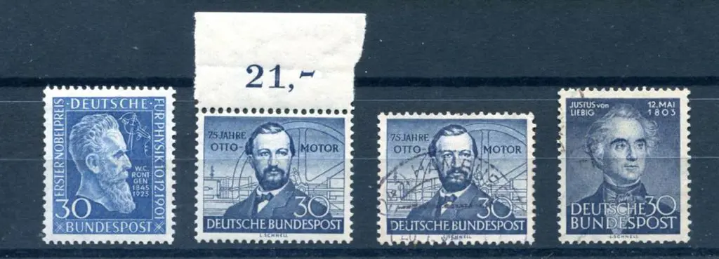 Germany-West 1951 30pf Rontgen MUH, 1952 30pf Otto ... Image 1++