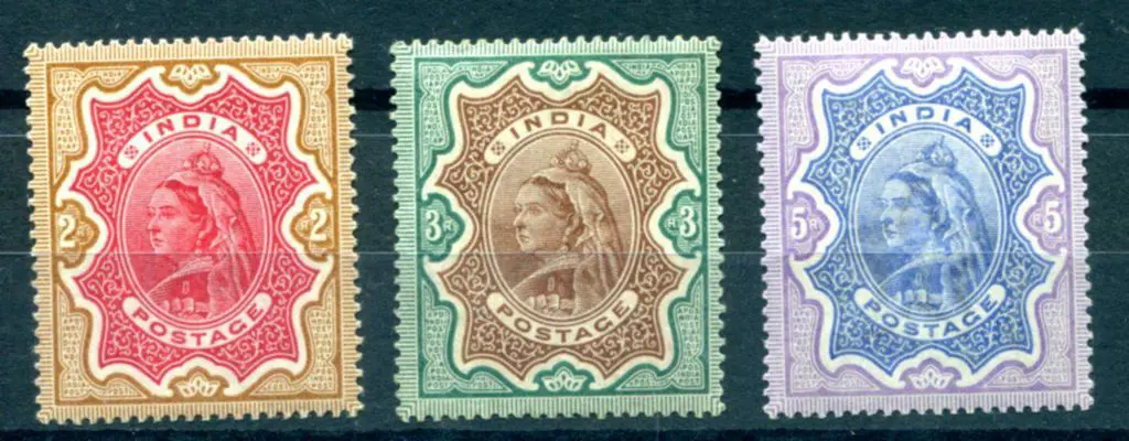 India 1895 2R, 3R & 5R QV bicolours. Fine MLH. SG ... Image 1++