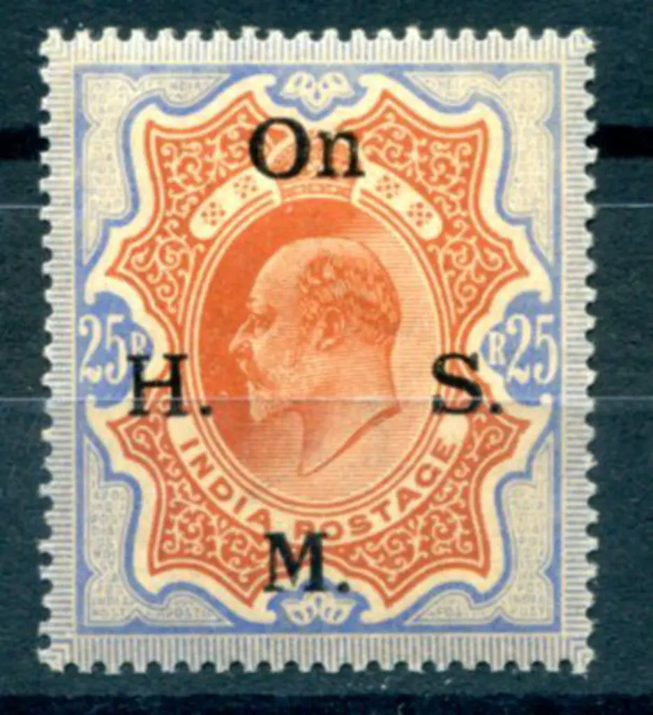 India 1909 25R KEVII ovptd "On H.M.S.". Evenly ... Image 1++