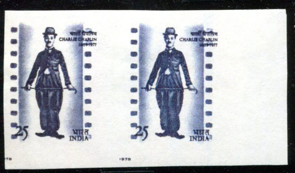 India 1978 Charlie Chaplan imperforate proof pair ... Image 1++