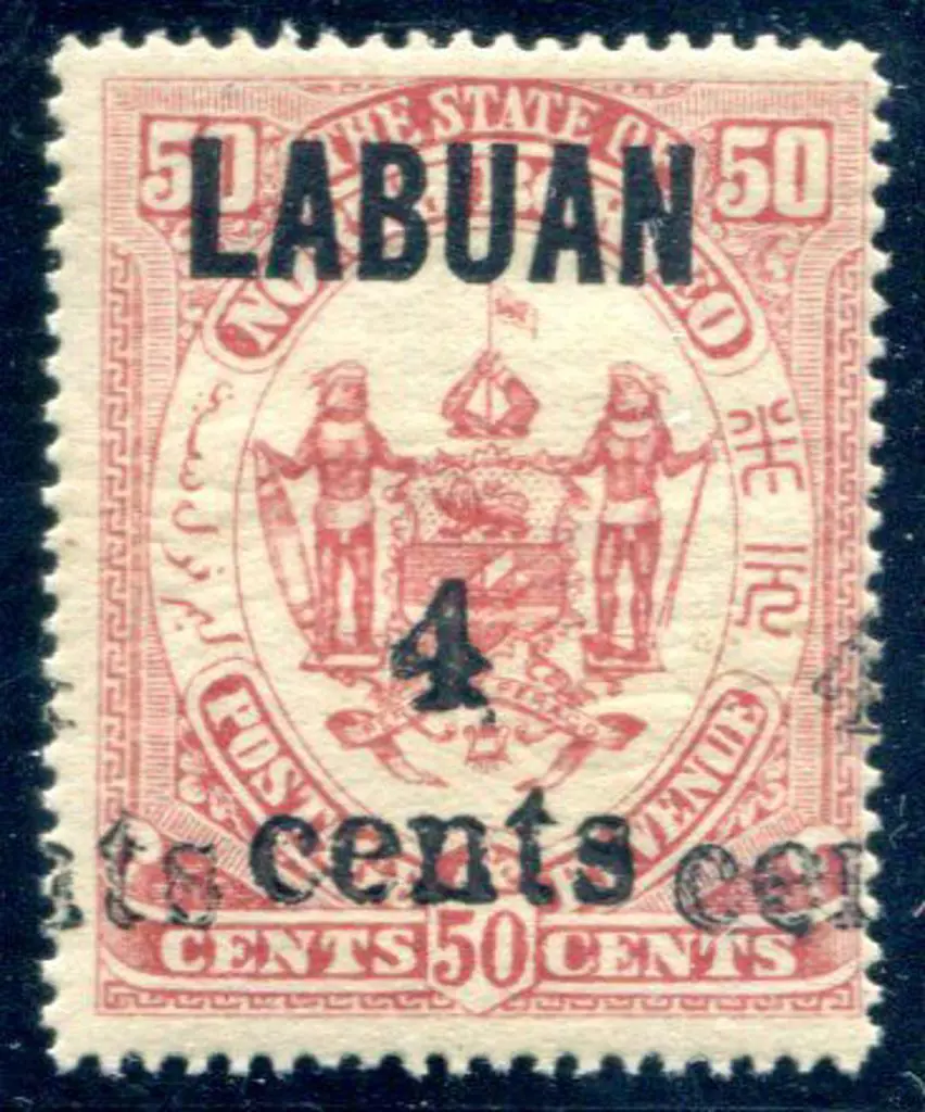Labuan 1904 "LABUAN 4 cents" overprint on 50c Arms ... Image 1++