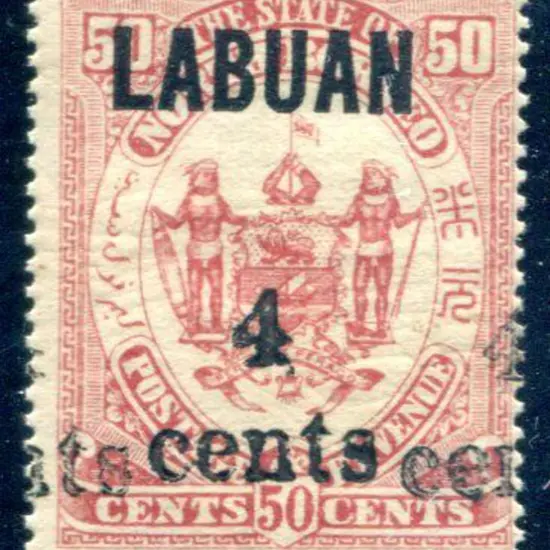 Labuan 1904 "LABUAN 4 cents" overprint on 50c Arms ...