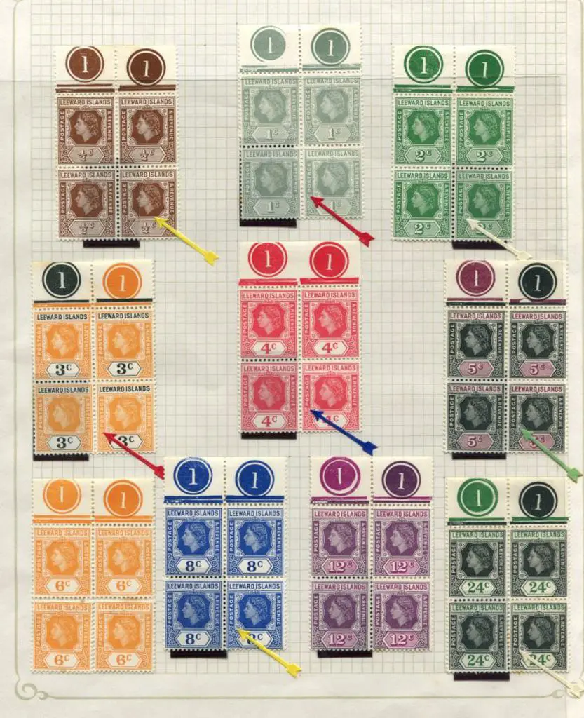 Leeward Islands 1954 QEII defins to 24¢ in plate ... Image 1++