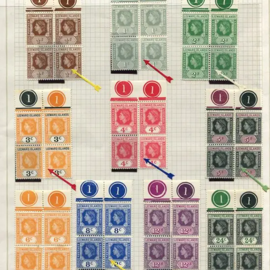 Leeward Islands 1954 QEII defins to 24¢ in plate ...