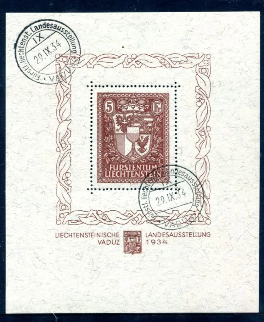 Liechtenstein 1934 5fr Vaduz Philatelic Exhib M/S ... Image 1++