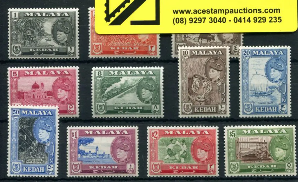 Malaya-Kedah 1957 Pictorials set of 11 to $5. $2 ... Image 1++
