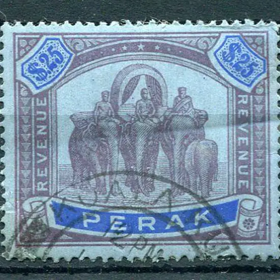 Malaya-Perak 1936 $25 purple & blue on blue ...