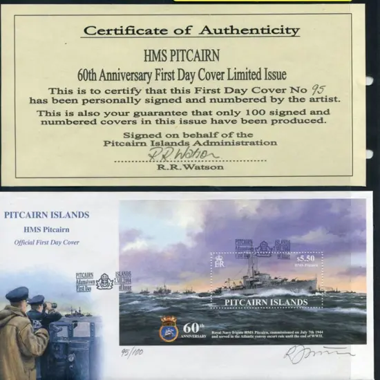 Pitcairn Island 2004 $5.50 HMS Pitcairn M/S on FDC ...