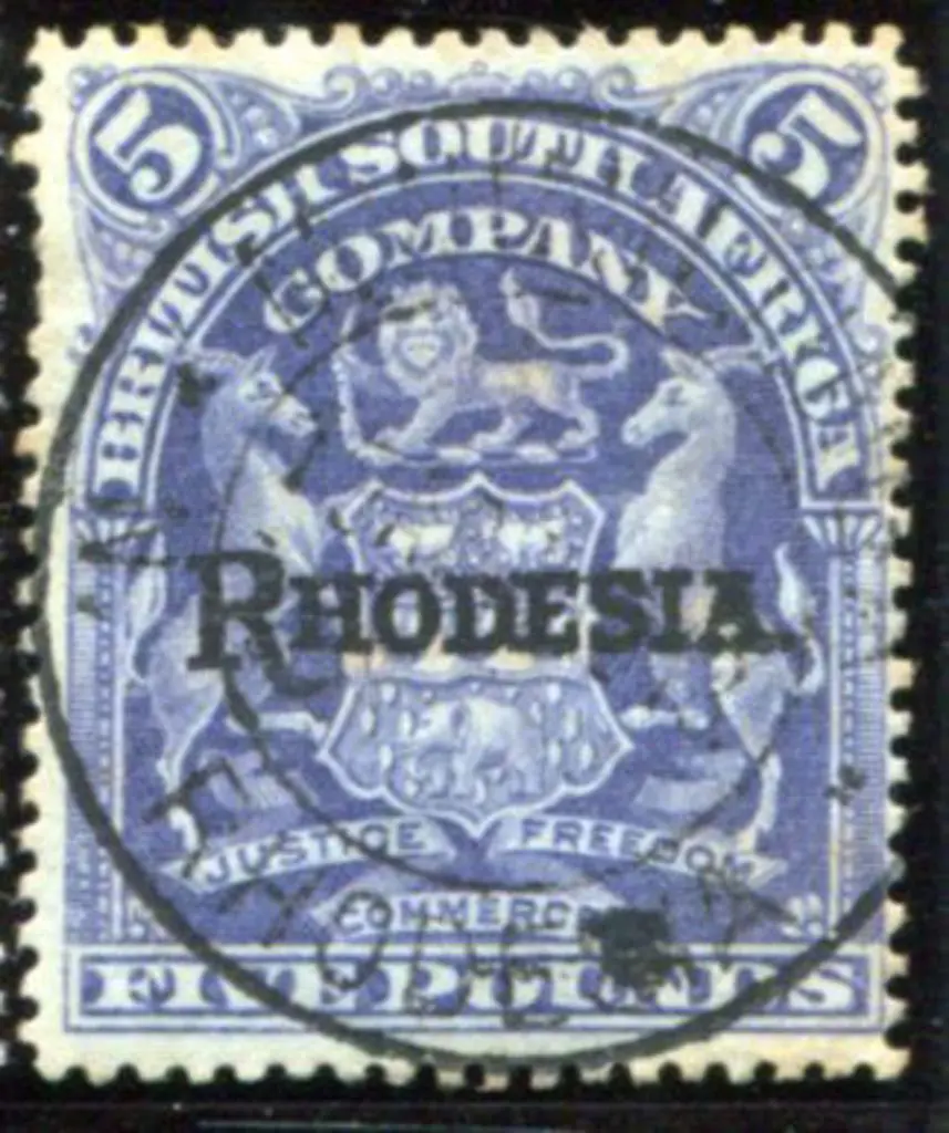 Rhodesia 1909/12 £5 deep blue "RHODESIA" F/U with ... Image 1++